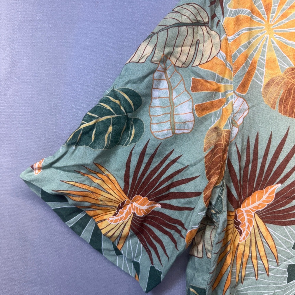 Puritan VTG Y2K Hawaiian Shirt Mens MD Green Tropical Coastal Boho Short Sleeve - Picture 3 of 10